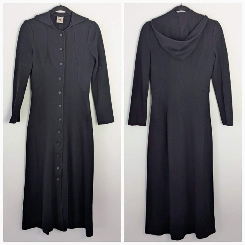Vintage Joshua Tree Cali Maxi Hooded Duster Coat Size S Black Lagenlook Witchy